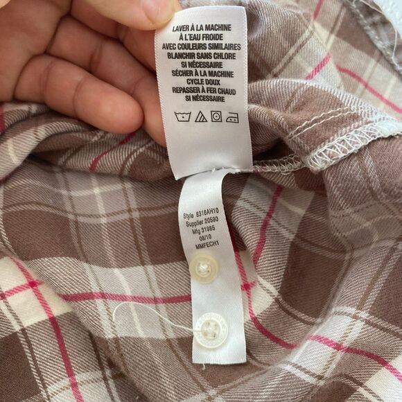 Aéropostale Plaid Button Down Shirt Brown Pink Flannel Top Women’s XL 100% Cotto - Picture 6 of 13